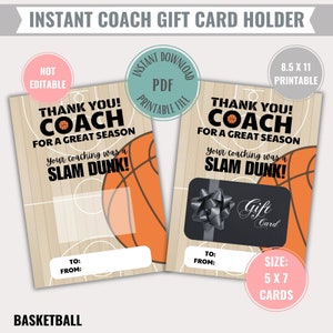 Basketball-Trainer Geschenkkartenhalter Printable Sofortiger digitaler Download Vielen Dank für eine großartige Saison Sport Wertschätzung für das Ende der Saison 5x7