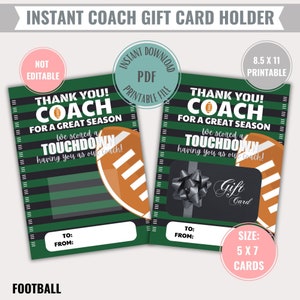 Porte-cartes cadeau entraîneur de football imprimable en téléchargement numérique instantané