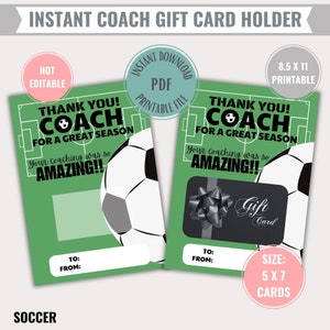 Porte-carte cadeau entraîneur de football imprimable en téléchargement numérique instantané