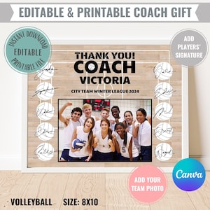 Cadeau modifiable pour entraîneur de volley-ball Téléchargement numérique instantané imprimable, Merci, certificat d'appréciation de l'entraîneur, Photo de l'équipe pour entraîneur de volley-ball
