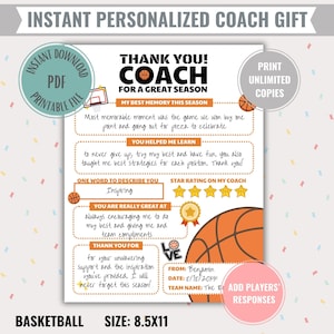 Alles über meinen Basketball-Trainer druckbares Geschenk Sofortiger digitaler Download Personalisierte Dankeschön-Karte für das Saisonende-Sportteam