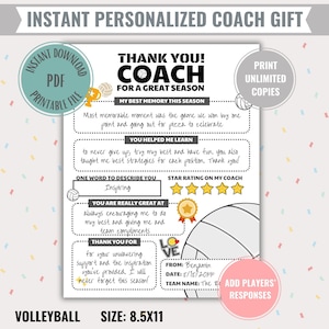 Alles über meinen Trainer Druckbares Geschenk Sofortiger digitaler Download Personalisierte Dankeschön-Karte für das Saisonende-Sportteam