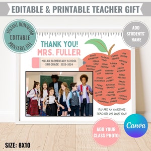 Cadeau de remerciement modifiable pour le professeur Imprimable en téléchargement numérique instantané, certificat d'appréciation du professeur d'école, photo de classe photo de classe