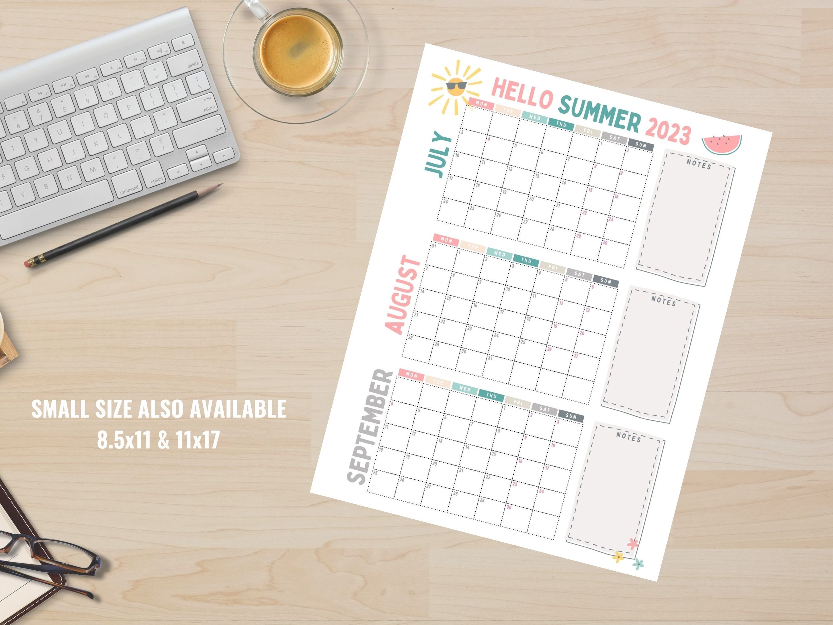 Summer Calendar Large Summer Planner Digital Download Summer - Etsy