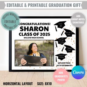 Editable Graduation Group Gift Printable Instant Digital Download Congratulation Certificate Card Frame with Photo and note Class of 2025