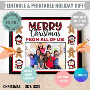 Editable Merry Christmas Group Sign Card Printable Digital Download Easy DIY for Unique Creative Fun Classroom Company Family Team Doodle