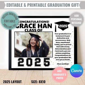 Grupo de formatura editável ou presente individual para impressão digital para download de certificado de felicitações com moldura de cartão com foto e nota da turma de 2025