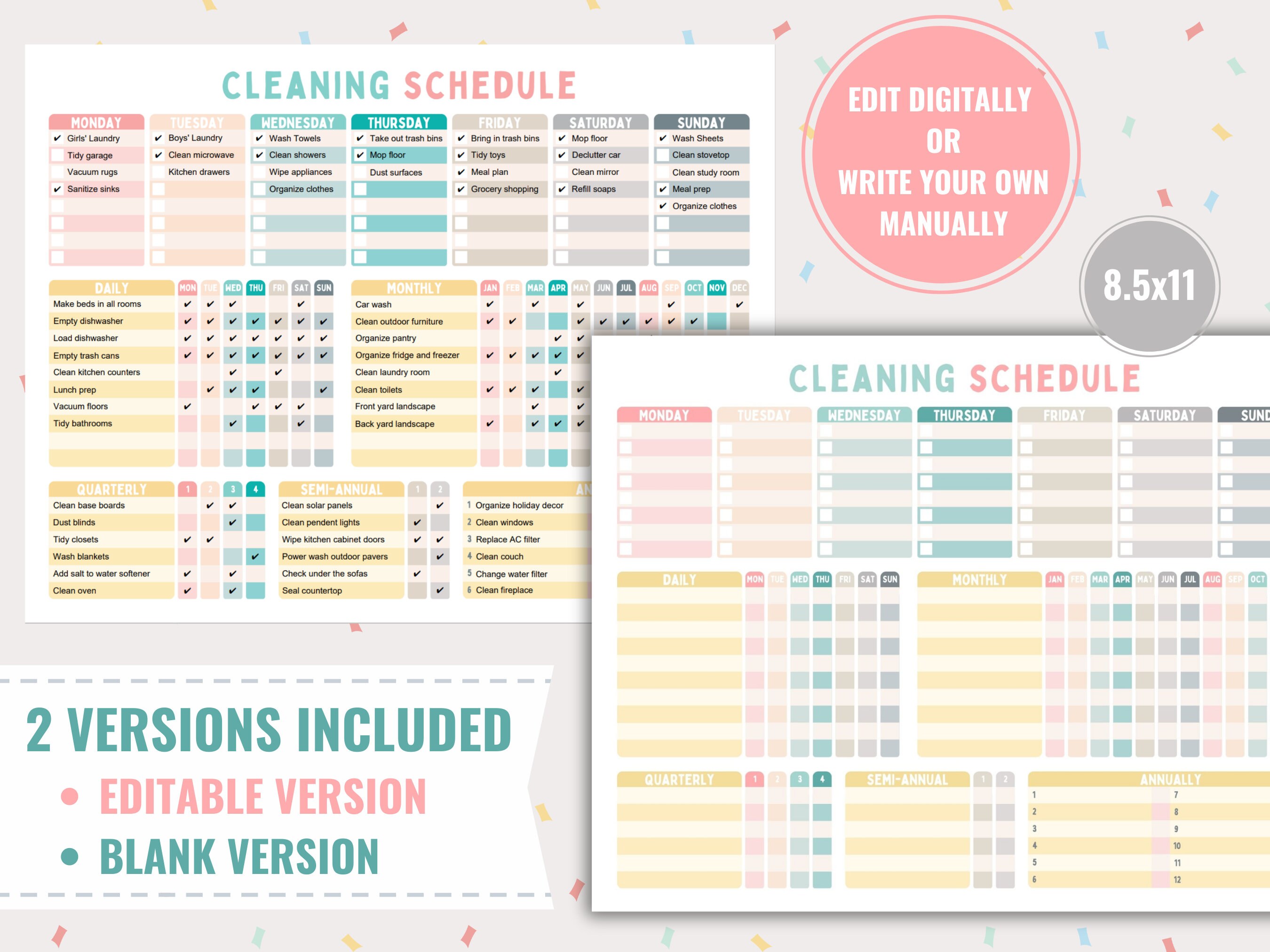 Editable Cleaning Planner Cleaning Checklist Cleaning Schedule Etsy