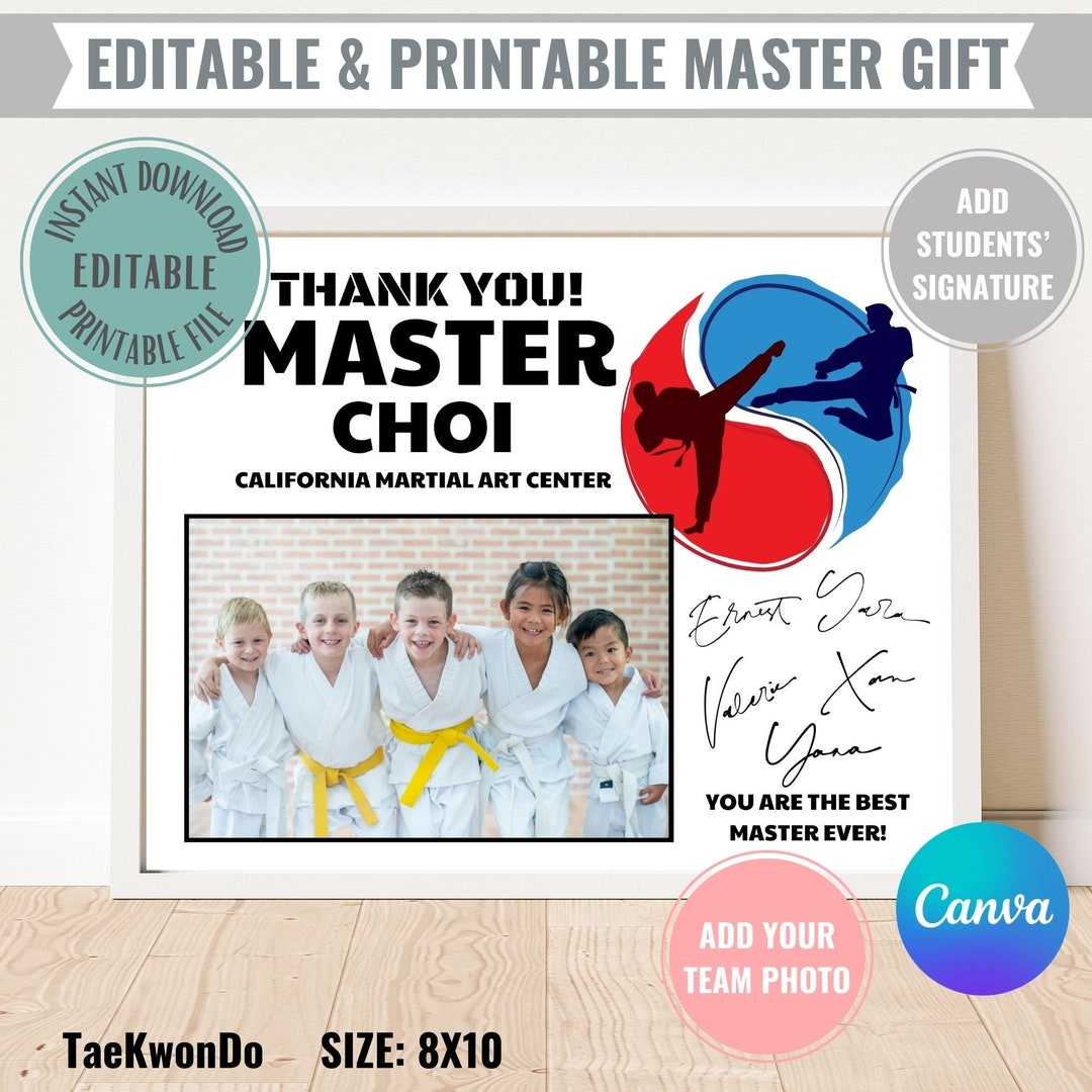 Editable Taekwondo Master Gift Printable Instant Digital Download ...