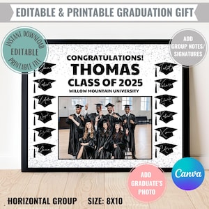 Editable Graduation Group Gift Printable Instant Digital Download Congratulation Certificate Card Frame with Photo and note Class of 2025