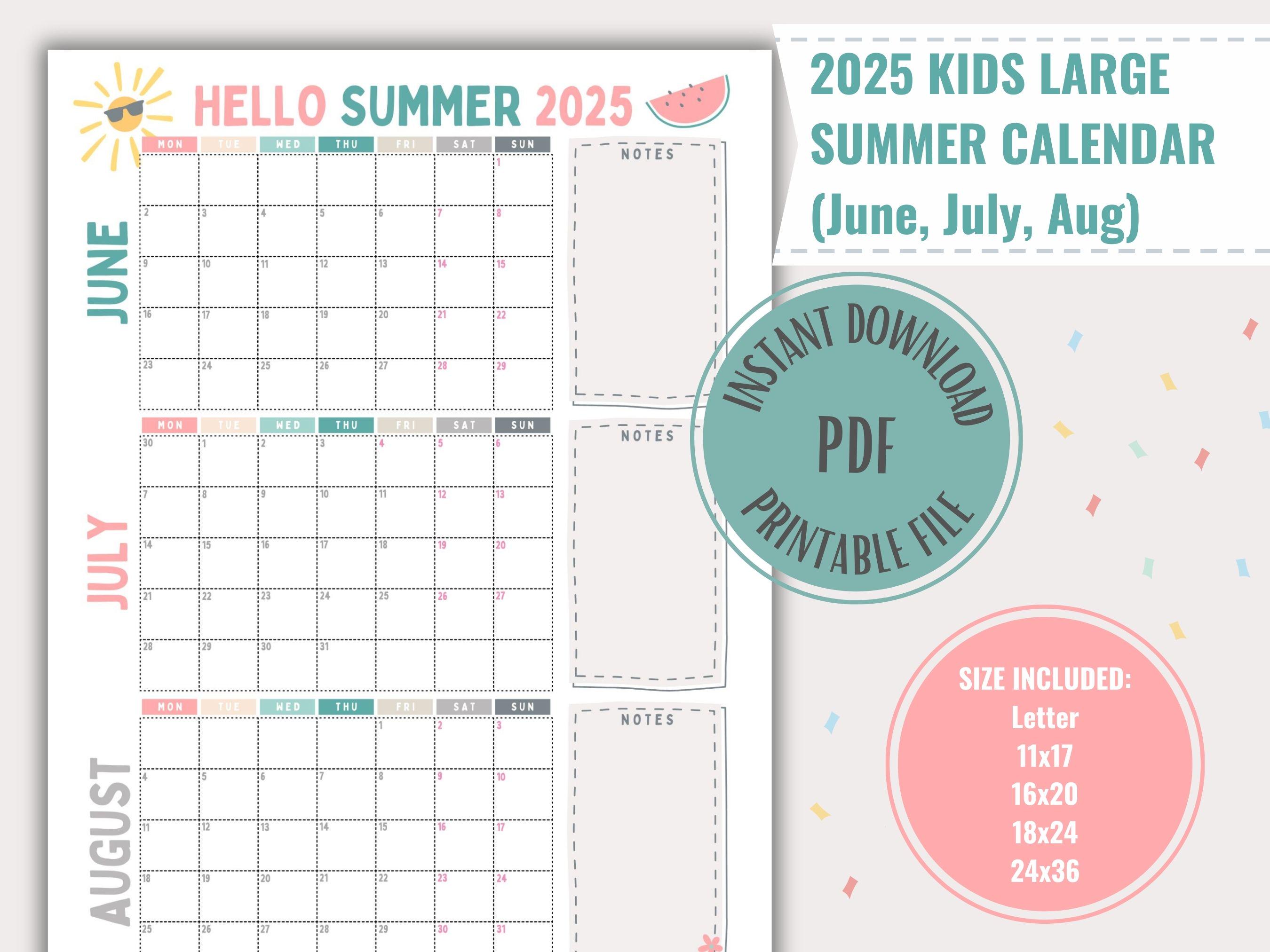 2025 summer calendar: large printable planner poster (pdf download) - etsy