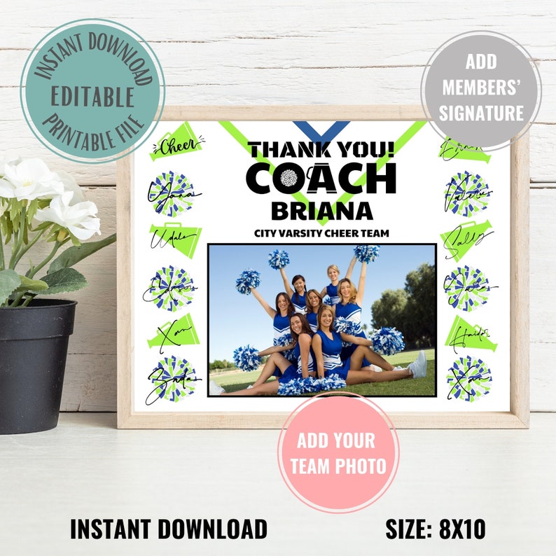 Editable Cheer Coach Thank You Gift: Team Photo Certificate (digital ...