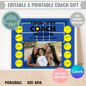 Bewerkbare Pickleball Coach Cadeau Afdrukbare Instant Digitale Download Bedankt Waardering Certificaat Foto voor Pickle Ball Team Card DIY