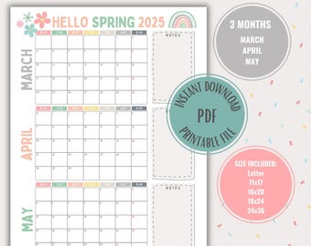 Spring Calendar Large Planner Digital Spring Planner Printable Digital Download Family Planner Large Spring Calendar Digital Planner for kid
