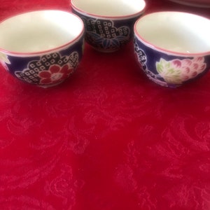 Purple Victorian Floral Blossoms Tea Cups. Set of 3