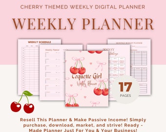 Pink Coquette Planner | Girly Planner | Pink Bow Planner | Coquette Planner | Digital Planner | Weekly Digital Planner | Printable Planner