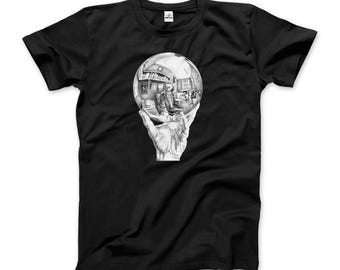 Andazia MC Escher T-shirt Black White All Over Print Vintage 90s