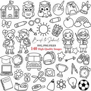 Back to school svg, cute back to school clipart, back to school png, kawaii school clipart, svg bundle, svg files, svg cricut, doodle svg