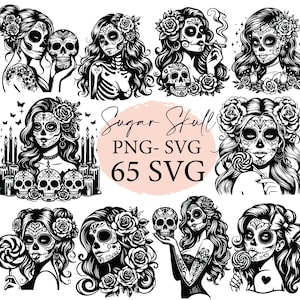 Calavera, Calavera de azúcar SVG, Dama de calavera de azúcar PNG, SVG gótico, Mujer gótica SVG, Halloween SVG, Paquete SVG, Archivos SVG, SVG Cricut, Calavera mexicana