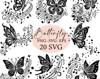 Butterfly, music note svg, Elegant butterfly with music notes, silhouette SVG, butterfly SVG, music note png, butterflies png, svg bundle
