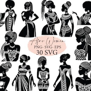 Afrikaanse vrouwen, silhouet SVG, afrokunst, afro meisje svg, Native African American, zwarte meid png, svg-bestanden, svg-bundel, zwarte vrouwen png