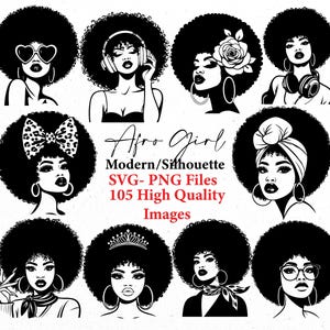 Bella donna africana moderna, ragazza afro svg, silhouette SVG, arte afro, ragazza nera png, file svg, bundle svg, donne nere png, afro puff