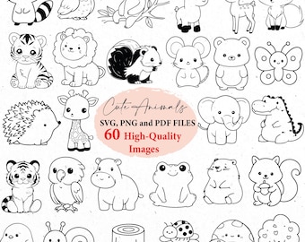 cute animals, animals png, cute animals svg, safari animals, kawaii animals, baby animals, woodland animals, svg bundle, svg files, kawaii