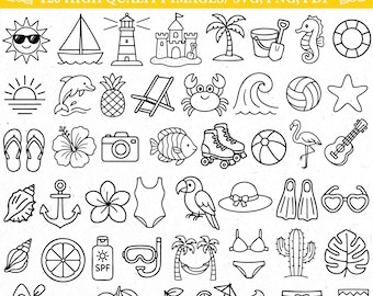 Icona estiva svg, icone png clipart, clipart estiva, carino kawaii svg, scarabocchi svg, spiaggia, oceano, pesce, svg cricut, contorno, pacchetti svg