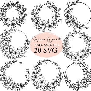 桜の花輪、SVG バンドル、SVG クリカット、桜、ウェディング ボーダー PNG、花のクリップアート、花の PNG、花の SVG、SVG バンドル