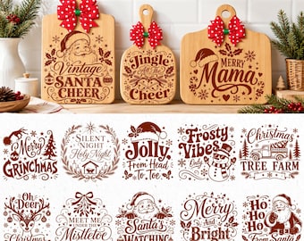 Christmas Laser Engraved, christmas svg, Charcuterie Board, Cutting Board SVG, merry christmas Laser Engraving, Santa SVG,  Wood Sign Files