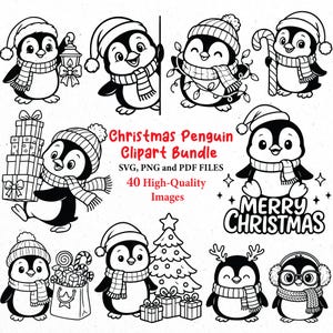 Süßer Weihnachtspinguin svg, Weihnachten SVG Bundle, Pinguin svg, SVG Cricut, Santa Pinguin svg, kawaii Tiere Clipart, Weihnachtspinguin png Bild 1