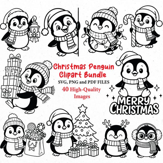 Cute Christmas penguin svg, christmas SVG bundle, penguin svg, svg cricut, Santa penguin svg, kawaii animals clipart, christmas penguin png