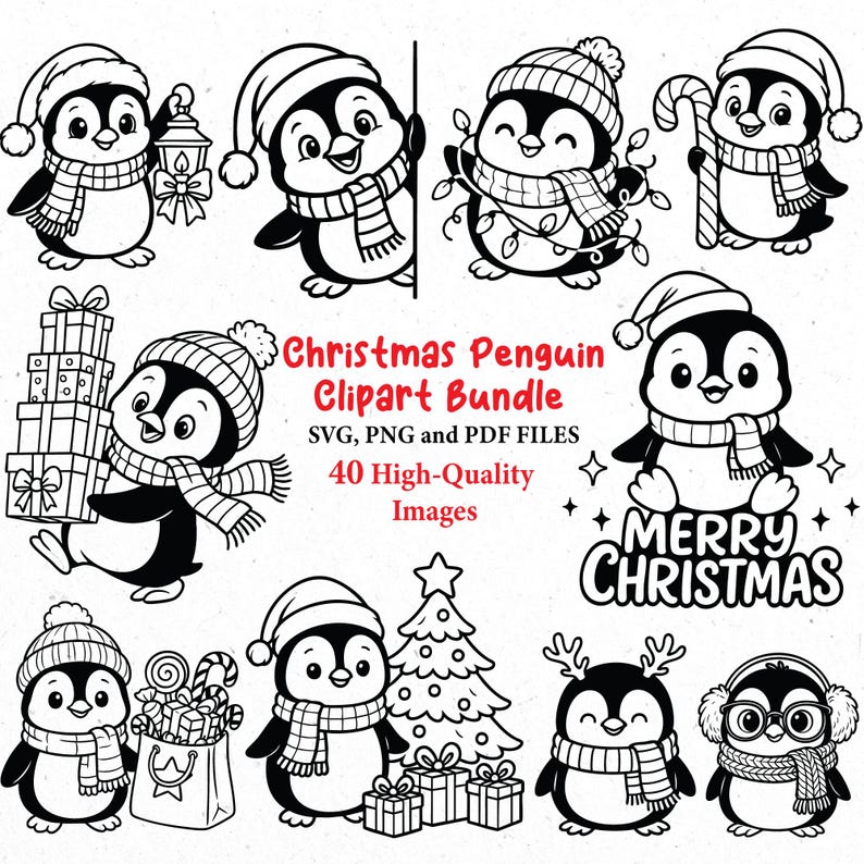 Süßer Weihnachtspinguin svg, Weihnachten SVG Bundle, Pinguin svg, SVG Cricut, Santa Pinguin svg, kawaii Tiere Clipart, Weihnachtspinguin png Bild 1
