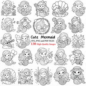 130 söt sjöjungfru svg, sjöjungfru png, sjöjungfru clipart, havsdjur svg, söt fisk, undervattens clipart, svg cricut, svg-paket, sjöjungfrur bild 2