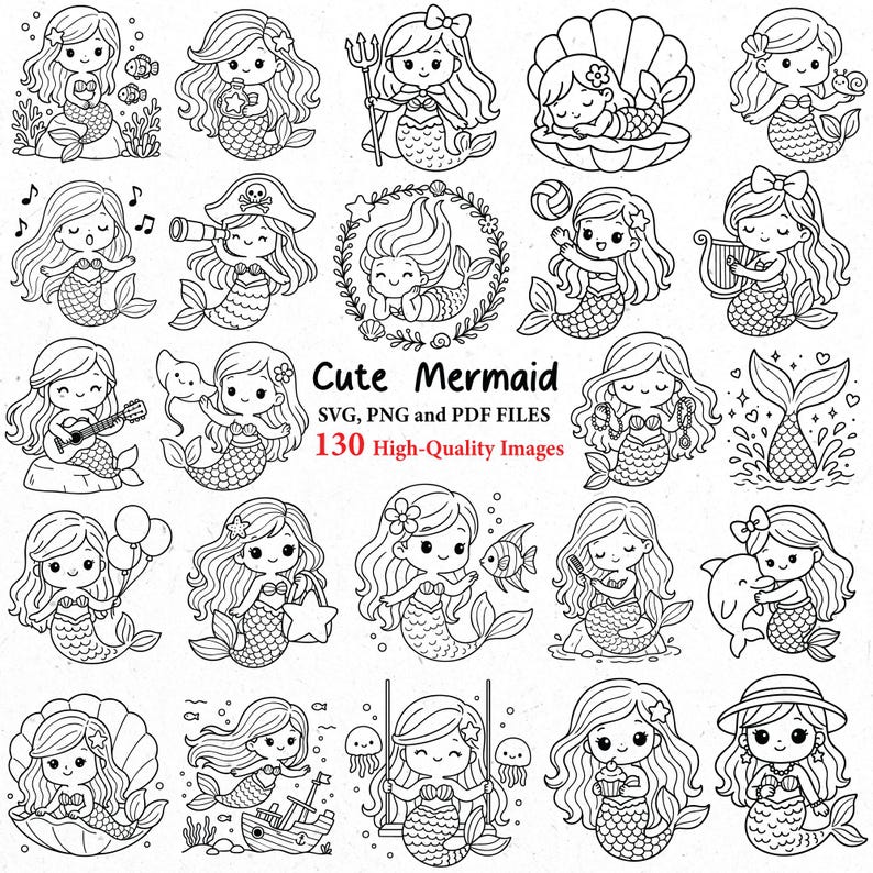 130 söt sjöjungfru svg, sjöjungfru png, sjöjungfru clipart, havsdjur svg, söt fisk, undervattens clipart, svg cricut, svg-paket, sjöjungfrur bild 2