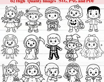 Halloween kids svg, cute halloween svg Bundle, kids in costume svg, Trick or Treat svg, spooky kids clipart, halloween png, svg cricut