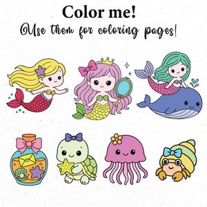 130 söt sjöjungfru svg, sjöjungfru png, sjöjungfru clipart, havsdjur svg, söt fisk, undervattens clipart, svg cricut, svg-paket, sjöjungfrur bild 5