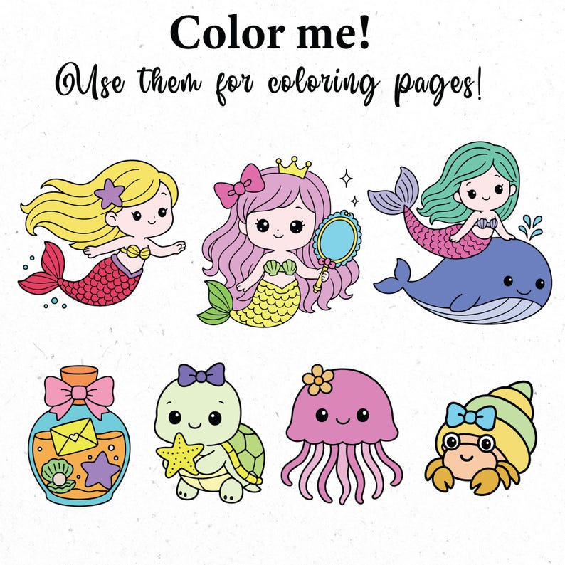 130 söt sjöjungfru svg, sjöjungfru png, sjöjungfru clipart, havsdjur svg, söt fisk, undervattens clipart, svg cricut, svg-paket, sjöjungfrur bild 5