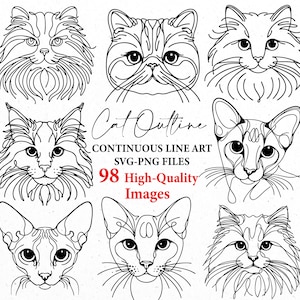 Chat svg, svg contour continu chat, visage de chat png, bundle svg, fichiers svg, svg cricut, clipart chat mignon, race de chat svg, svg chats, chats svg