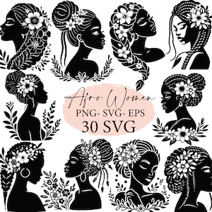 Afrikaanse vrouwen, silhouet SVG, afrokunst, afro meisje svg, Native African American, zwarte meid png, svg-bestanden, svg-bundel, zwarte vrouwen png