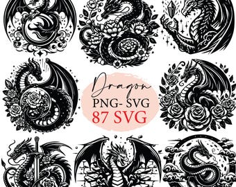 Dragon, Dragon svg, dragon age, magical dragons, dragon png, dragon with flowers, svg bundle, svg files, svg cricut, Silhouette  svg