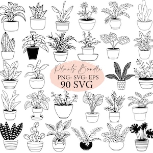 Lot de plantes SVG, SVG de plante, svg cricut, doodle, style dessiné à la main, clipart cactus mignon, plantes PNG, cactus, plantita, coloriage de plantes