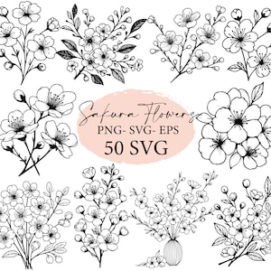 Kersenbloesem, SVG-bundel, sakurabloem SVG, svg cricut, gesneden svg-bestand, sakurabloemen png, bloemen clipart, bloem, bloemen overzicht, bloemen