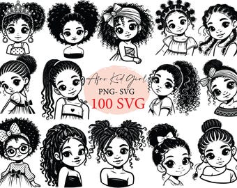 Afro kid girl, african girl, , silhouette SVG, afro art, afro girl svg, black girl png, svg files, svg bundle, Black girls, cute afro png
