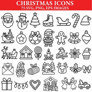 Christmas icon svg, icon png clipart, santa claus png, christmas kawaii svg, svg cricut, christmas outline svg, holiday clipart, doodle