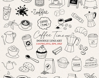 Coffee Doodles svg, coffee lover png clipart, Doodles svg, handrawn coffee, cafe clipart png, coffee beans svg, svg cricut, svg bundle