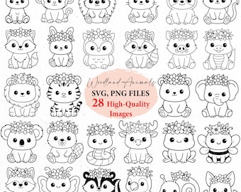 Cute forest animals, SVG bundles, safari SVG, svg cricut, doodle, safari svg, woodland animals png, kawaii animals clipart, animals outline
