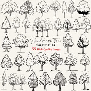 Boom svg, hangetekende boom svg, boom png, boom clipart, boomoverzicht, doodle, SVG cricut, SVG-bundel, boom gesneden bestanden, natuur svg, bos sv