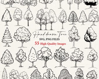 Baum svg, handgezeichnete Baum svg, Baum png, Baum Clipart, Baumumriss, gekritzel, SVG Cricut, SVG Bundle, Baumschnittdateien, Natur svg, Wald svg