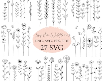 Wildflowers svg, flowers svg bundle, SVG Cricut, svg bundle, wedding flowers PNG, floral svg, botanical clipart, flower lineart, handrawn